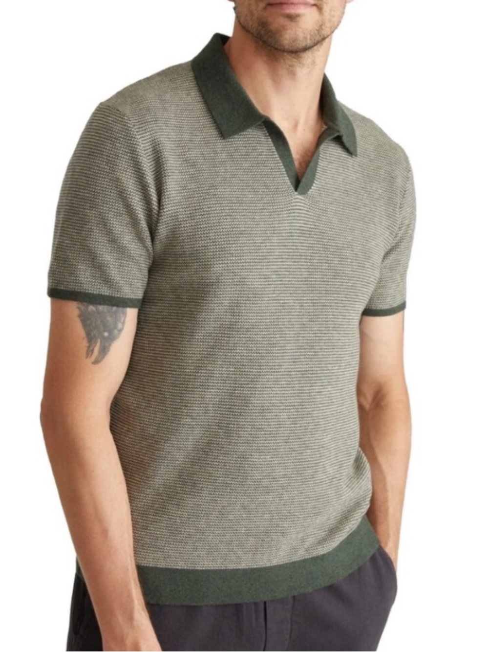 Marine Layer Short Sleeve Knit Polo Sweater Green Size S